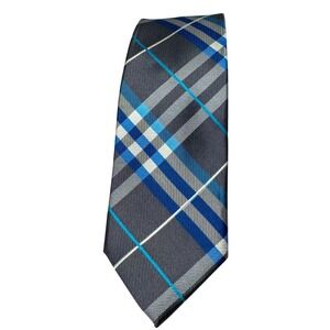 Croft & Barrow Tie Mens One Size Blue Gray Plaid 100% Silk‎ Handmade Business